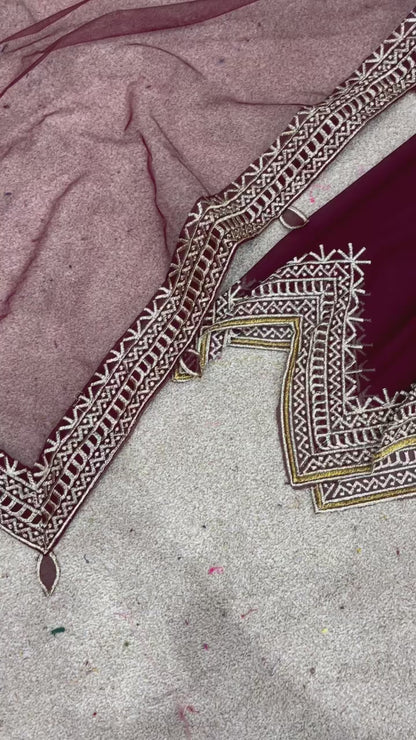 Sublime Maroon Color Faux Georgette Embroidery Salwar Suit