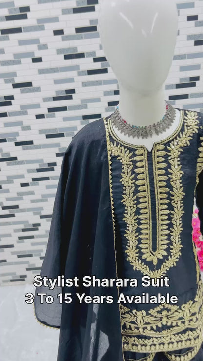 NEW DESIGNER EMBROIDERY SIQUNCE WORK TOP WITH SARARA AND DUPATTA FULL STTICHED READY TO WEAR