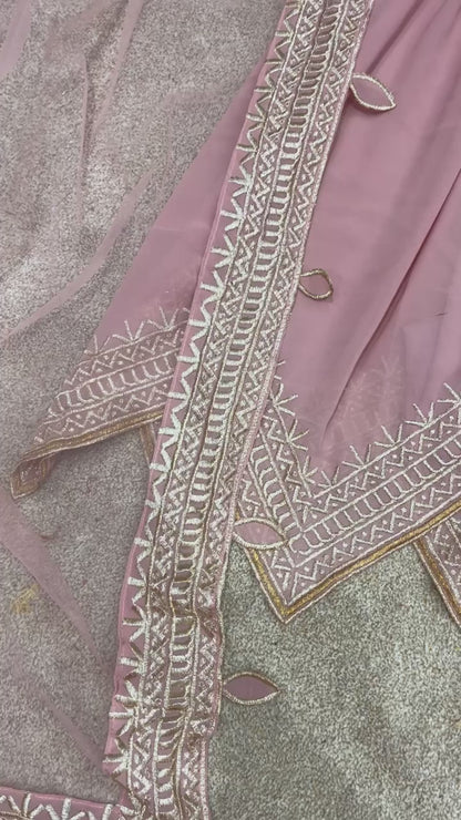 Light Pink Party Wear Look Sharara Palazzo Suit With Heavy Embroidery