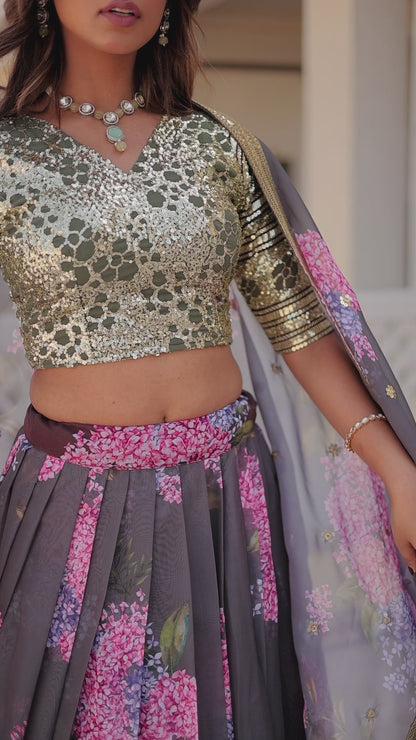 Lavender Sequined Embroidered Faux Georgette Lehenga Choli