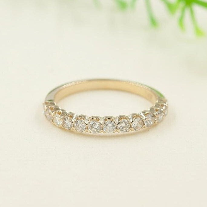 Round Cut 14k White Gold Moissanite Half Eternity Wedding band, 925 Sterling Silver, Rose Gold, White Gold, Yellow Gold