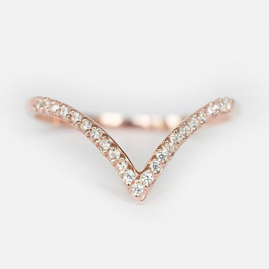 Rose Gold Moissanite curved Delicate beautiful ring, 925 Sterling Silver, Rose Gold, White Gold, Yellow Gold, 14K Gold, 18k Gold