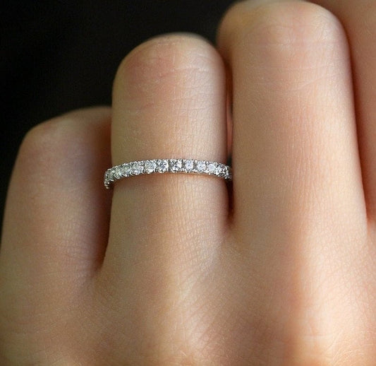 1.5mm Full Eternity Thin Band ring, delicate looking minimalistic ring, 925 Sterling Silver, Rose Gold, White Gold, Yellow Gold