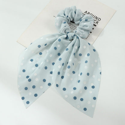 Dotted handmade scrunchie with bow style, light and smooth fabric