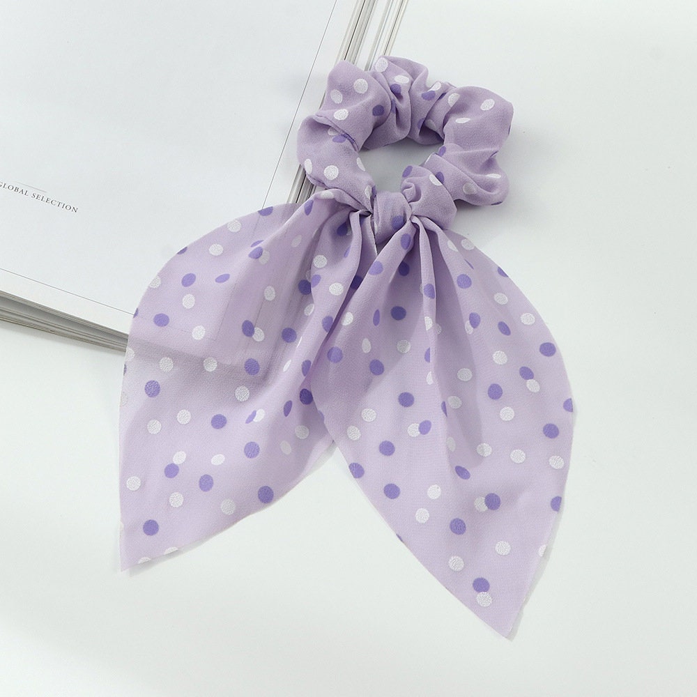 Dotted handmade scrunchie with bow style, light and smooth fabric