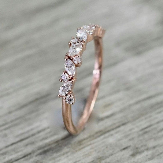 Marquise cut Vintage design band, Inspired Unique Half Eternity Matching Stacking ring, Anniversary Ring / Engagement Ring / Wedding Ring