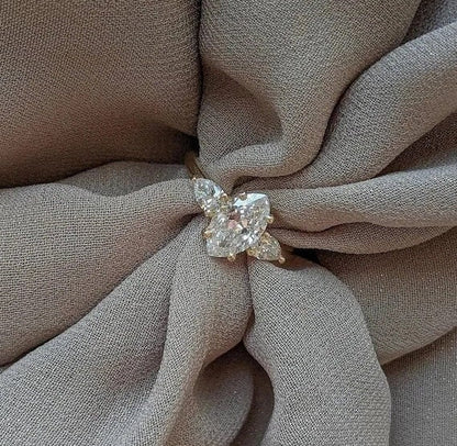 1 CT Marquise Cut with Pear Side Stones Victorian Unique Ring, Anniversary Ring / Engagement Ring / Wedding Ring / proposal Ring