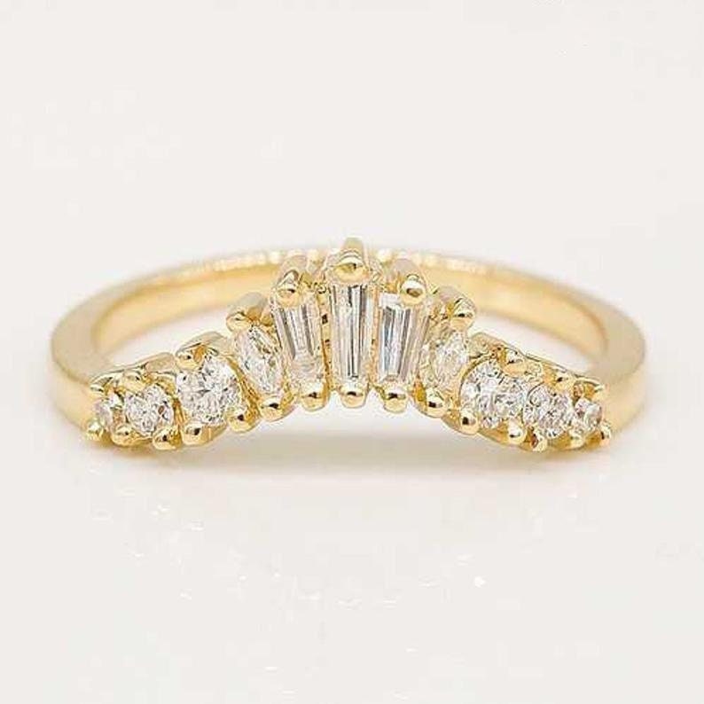 0.50Ct Eternity Baguette Marquise Ring, Round Moissanite Wedding Band, 14K Gold, Anniversary Gift