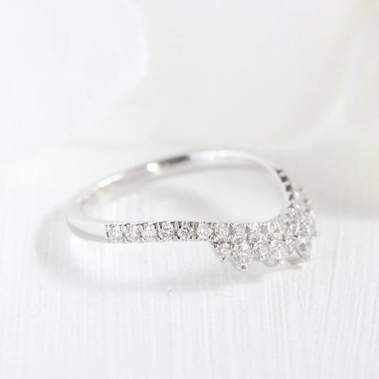 Curved Band, Unique design Moissanite Chevron wedding band, vintage design band