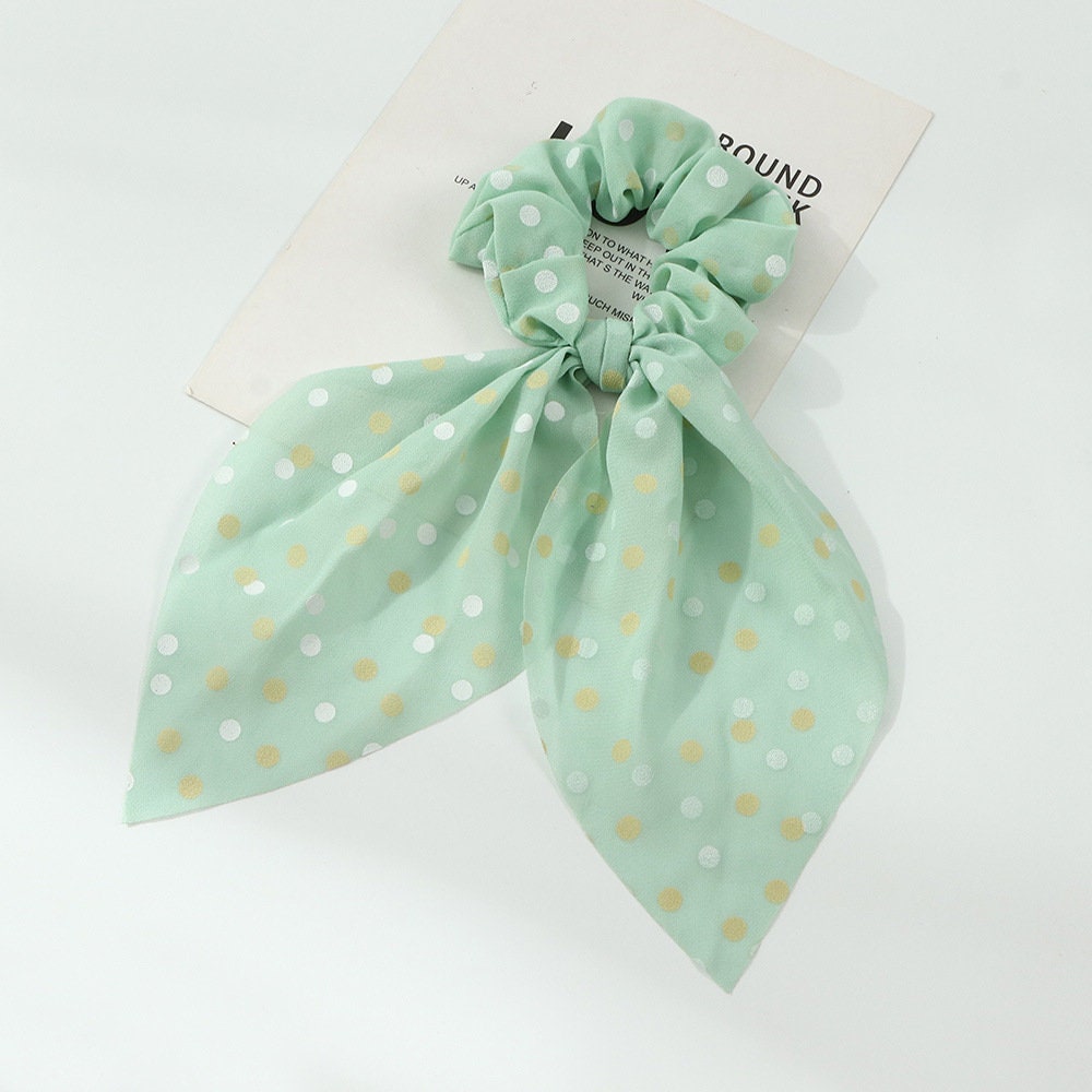 Dotted handmade scrunchie with bow style, light and smooth fabric