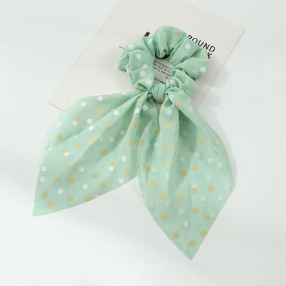 Dotted handmade scrunchie with bow style, light and smooth fabric