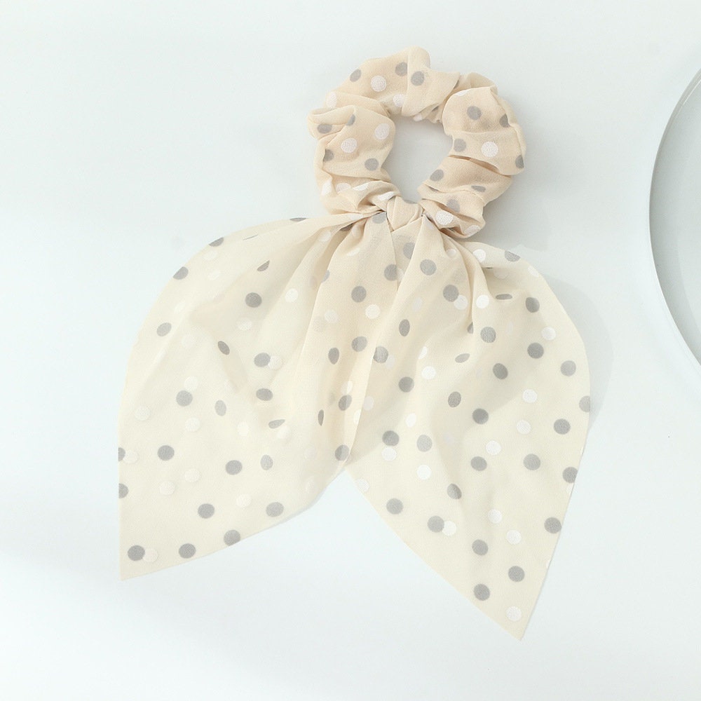 Dotted handmade scrunchie with bow style, light and smooth fabric