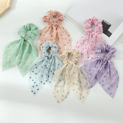 Dotted handmade scrunchie with bow style, light and smooth fabric