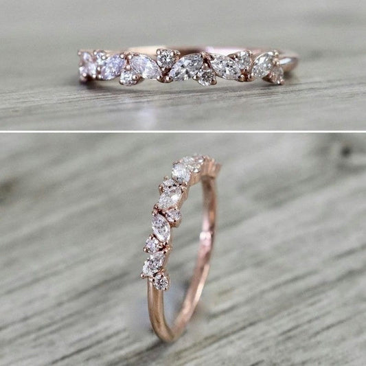 Marquise cut Vintage design band, Inspired Unique Half Eternity Matching Stacking ring, Anniversary Ring / Engagement Ring / Wedding Ring